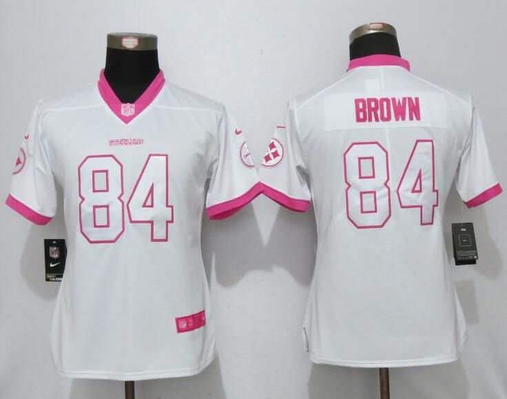 Women 2017 Pittsburgh Steelers #84 Brown Matthews White Pink Stitched New Nike Elite Rush Fashion NFL Jersey